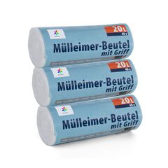120 Stück Müllbeutel Premiumline: 20 Liter, 3er Pack, Größe: 50 x 51 cm - Besonders reißfest und wasserdicht - Mit Trage-Griff/Henkel