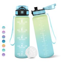 Motswedi Trinkflasche 1L, BPA-Frei, Trinkflasche Sport, Auslaufsicher, Wasserflasche, Kohlensäure Geeignet, Wasserflasche Sport, für Yoga, Schule, Fahrrad, Kinder, Outdoors, Beige Hellblau