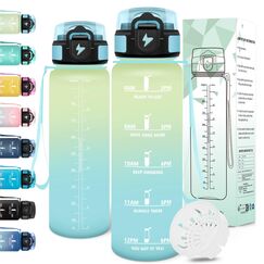 Motswedi Trinkflasche Sport, 1000ml BPA-Frei, Trinkflasche Kohlensäure Geeignet, Auslaufsicher, Wasserflasche, Mit Zeitstempel, Flasche, Sportflasche, für Yoga, Fahrrad, Fitness, Offwhite Hellblau