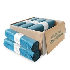 Müllsäcke, 125 St. extra starke blaue Müllbeutel, 120 l Fassungsvermögen, 700 x 1.100 mm, Typ 70 mit 42 my, besonders reißfest, ideal für Garten, Umzüge, Entrümpelungen & Haushalt, 5er Pack