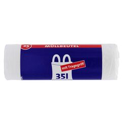 Ulith 35-Liter-Müllbeutel mit Tragegriff, 35 Liter reißfest und flüssigkeitsdicht recycelbares Produkt und Verpackung