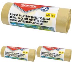 OFFICER PRODUCTS 22025232-06 Müllbeutel 120 l Stark | 10 Müllbeutel/1 Rollen | Müllsack Mülltüte Abfallsäcke für Den Hausmüll | Zur Kunststofftrennung | Reissfest (LDPE)| Farbe: Gelb (Packung mit 3)