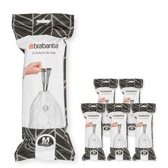 Brabantia Müllbeutel PerfectFit Multipack (Code M - 60L) Extra Starke Müllsäcke mit Zugband, 6 rollen (120 Müllbeutel)