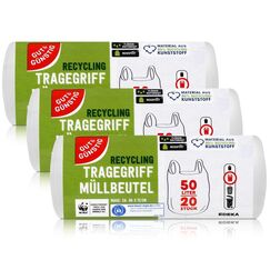 Gut & Günstig Tragegriff Müllbeutel 50L (20 Stück) - 3er Pack - Reißfest & Flüssigkeitsdicht - (3 x 20 Stück)