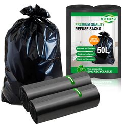 KITBEST 50L Recycling Müllbeutel Müllsäcke (40 Beutel), Starke Mülltüten Abfallbeutel Mülleimerbeutel, Passend für 30-50L Haus- und Gartenabfalleimer, Schwarze, reißfest und wasserdicht (60×80cm)