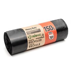Relevo Robuste Müllsäcke, 150 l, robuste Müllbeutel mit einer Gewichtsfestigkeit von 100 kg, 100% recycelte, wasserabweisende Schuttsäcke