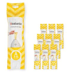 Brabantia Müllbeutel PerfectFit Multipack (Code A - 3L) Extra Starke Müllsäcke mit Zugband, 10 rollen (200 Müllbeutel)