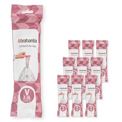 Brabantia Müllbeutel PerfectFit Multipack (Code V - 2L / 3L) Extra Starke Müllsäcke mit Zugband, 10 rollen (200 Müllbeutel)