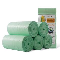 AURMOO Reißfest Müllbeutel 5L, Abbaubar Biomüllbeutel, Tropfsichere Mülltüten für Hausmüll, Reißfeste Müllsäcke für Mülleimer, 200 Stück(W32XH35cm,Grün)