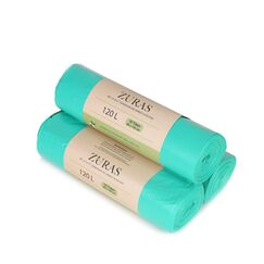 ZURAS® 120/140 Liter 88x130 cm Biomüllbeutel 30 Stk. kompostfähige, biologisch abbaubare Müllbeutel auf pflanzlicher Basis, DIN EN 13432 zertifiziert und geprüft, reißfest und wasserdicht