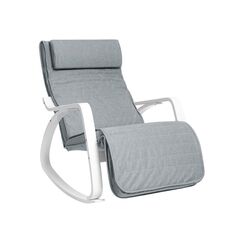 SONGMICS Schaukelstuhl aus Birkenholz, Schaukelstuhl, mit Fußstütze in 5 Winkeln, Leinenimitat, Tragfähigkeit 150 kg, Wohnzimmer, Hellgrau LYY11WG