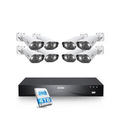 ZOSI 32CH 4K Überwachungskamera Aussen Set mit 2 Wege Audio, Smart Videoüberwachung System mit 4TB HDD NVR und 8X 8MP POE IP-Kamera, Personen- und Fahrzeugerkennung, C182