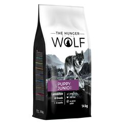 The Hunger of the Wolf Hundefutter für Welpen und Junghunde aller Rassen, Fein zubereitetes Trockenfutter mit Lamm und Reis - 14 kg