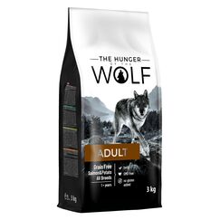 The Hunger of the Wolf Hundefutter für ausgewachsene Hunde aller Rassen und für Hunde mit Allergien, Fein zubereitetes Trockenfutter ohne Getreide mit Lachs und Kartoffeln - 3 kg