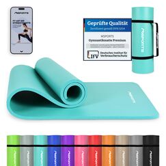 MSPORTS Gymnastikmatte Premium inkl. Tragegurt + Übungsposter + Workout App I Hautfreundliche Fitnessmatte 190 x 80 x 1,5 cm - Aquamarin - Phthalatfreie Yogamatte