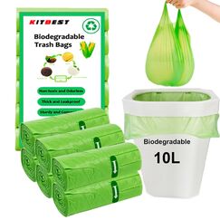 120 Biomüllbeutel 10L, KITBEST Bio Müllbeutel mit Henkel, Biomülltüten kompostierbare Müllsäcke mit Tragegriff, Bio Beutel Küchen Lebensmittel Abfallbeutel für Küche, Büro, Wohnzimmer (45x59cm, Grün)