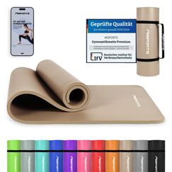MSPORTS Gymnastikmatte Premium inkl. Tragegurt + Übungsposter + Workout App I Hautfreundliche Fitnessmatte 190 x 60 x 1,0 cm - Beige-Caramel - Phthalatfreie Yogamatte