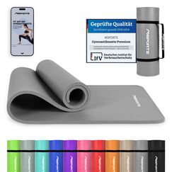 MSPORTS Gymnastikmatte Premium inkl. Tragegurt + Übungsposter + Workout App I Hautfreundliche Fitnessmatte 190 x 60 x 1,0 cm - Anthrazit - Phthalatfreie Yogamatte