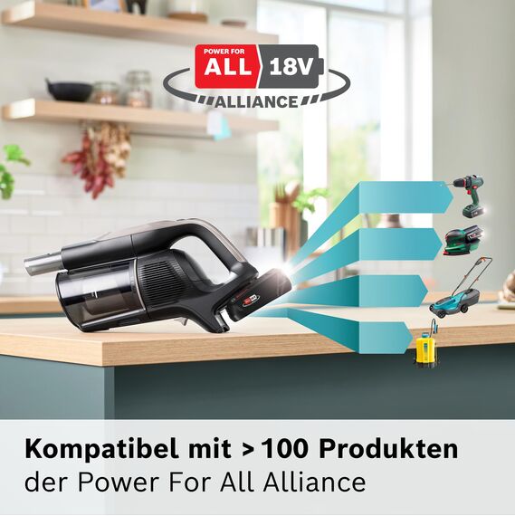Bosch Akku-Staubsauger Unlimited 10 BKS1051GQC, kabellos, MicroClean Technology, TFT-Display, Staubkomprimierung, HEPA-Filtersystem, 10 J. Motorgarantie, 4 Ah Akku, LED-Licht, Schnellladegerät, grau