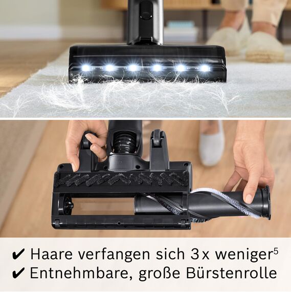 Bosch Akku-Staubsauger Unlimited 10 BKS1051GQC, kabellos, MicroClean Technology, TFT-Display, Staubkomprimierung, HEPA-Filtersystem, 10 J. Motorgarantie, 4 Ah Akku, LED-Licht, Schnellladegerät, grau