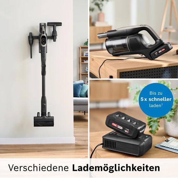 Bosch Akku-Staubsauger Unlimited 10 BKS1051GQC, kabellos, MicroClean Technology, TFT-Display, Staubkomprimierung, HEPA-Filtersystem, 10 J. Motorgarantie, 4 Ah Akku, LED-Licht, Schnellladegerät, grau