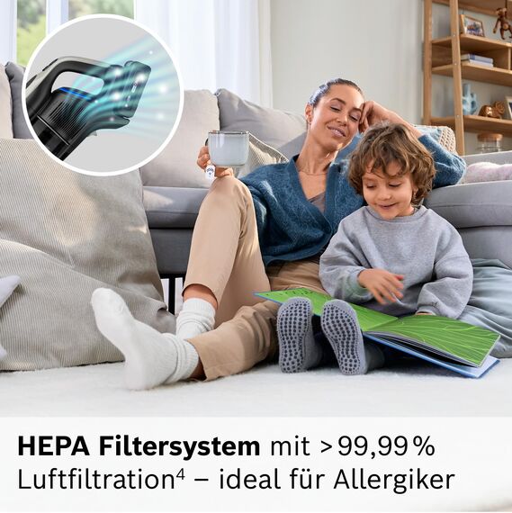 Bosch Akku-Staubsauger Unlimited 10 BKS1051GQC, kabellos, MicroClean Technology, TFT-Display, Staubkomprimierung, HEPA-Filtersystem, 10 J. Motorgarantie, 4 Ah Akku, LED-Licht, Schnellladegerät, grau