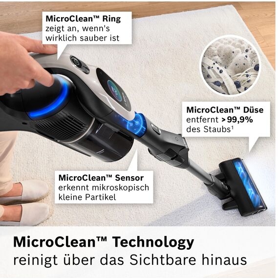 Bosch Akku-Staubsauger Unlimited 10 BKS1051GQC, kabellos, MicroClean Technology, TFT-Display, Staubkomprimierung, HEPA-Filtersystem, 10 J. Motorgarantie, 4 Ah Akku, LED-Licht, Schnellladegerät, grau