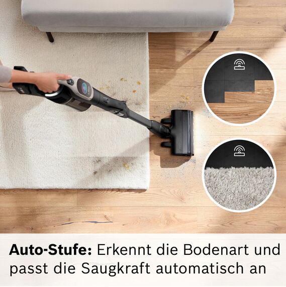 Bosch Akku-Staubsauger Unlimited 10 BKS1051GQC, kabellos, MicroClean Technology, TFT-Display, Staubkomprimierung, HEPA-Filtersystem, 10 J. Motorgarantie, 4 Ah Akku, LED-Licht, Schnellladegerät, grau