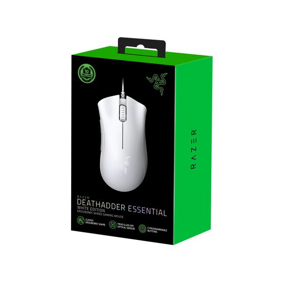 Razer DeathAdder Essential (2021) - Kabelgebundene Gaming-Maus mit Optischem Sensor mit 6400 DPI (5 programmierbare Tasten, Ergonomischer Formfaktor, 10 Millionen Klicks Lebensdauer) Weiß