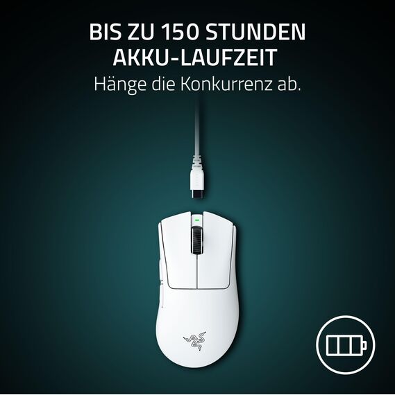 Razer DeathAdder V4 Pro - Ultraleichte kabellose ergonomische E-Sport Maus - 57g leicht - 2,4 GHZ Hyperspeed - Focus Pro 45K Optical Sensor - bis zu 8K Hz Polling - Mouse Switches Gen-4 | Weiß