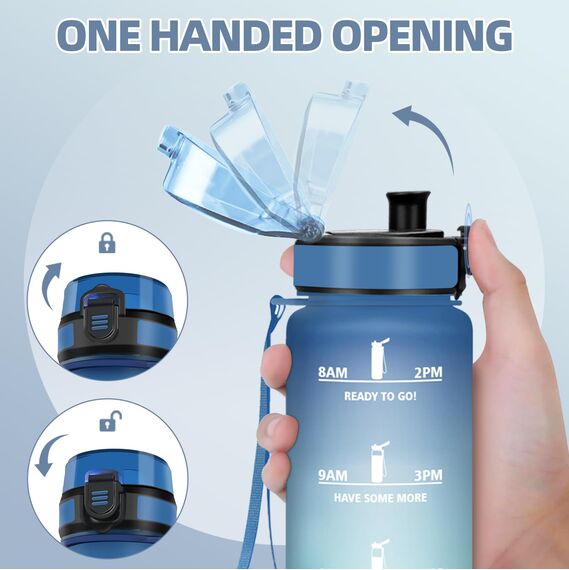 Motswedi Trinkflasche 1L, BPA-Frei, Trinkflasche Sport, Auslaufsicher, Wasserflasche, Kohlensäure Geeignet, Wasserflasche Sport, für Yoga, Schule, Fahrrad, Kinder, Outdoors, Blau & Grün