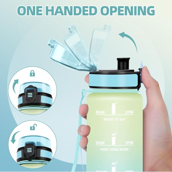 Motswedi Trinkflasche 1L, BPA-Frei, Trinkflasche Sport, Auslaufsicher, Wasserflasche, Kohlensäure Geeignet, Wasserflasche Sport, für Yoga, Schule, Fahrrad, Kinder, Outdoors, Beige Hellblau