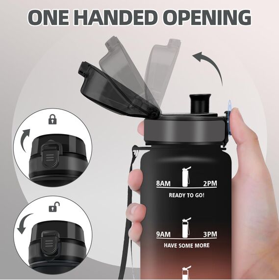 Motswedi Trinkflasche 1L, BPA-Frei, Trinkflasche Sport, Auslaufsicher, Wasserflasche, Kohlensäure Geeignet, Wasserflasche Sport, für Yoga, Schule, Fahrrad, Kinder, Outdoors, Schwarz und Rot