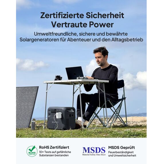 BLUETTI Elite 200 V2 Solar Generator (2025 Neu) mit 350W Solarpanel, 2073,6Wh Tragbare Powerstation mit 2 2600W AC Ausgängen, 17 Jahre Lebensdauer LiFePO4 Notstrom für Camping, Off-grid, Stromausfall