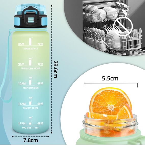 Motswedi Trinkflasche 1L, BPA-Frei, Trinkflasche Sport, Auslaufsicher, Wasserflasche, Kohlensäure Geeignet, Wasserflasche Sport, für Yoga, Schule, Fahrrad, Kinder, Outdoors, Beige Hellblau