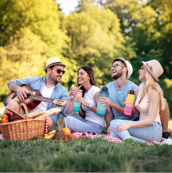Motswedi Trinkflasche Sport, 1500ml BPA-Frei, Trinkflasche Kohlensäure Geeignet, Auslaufsicher, Wasserflasche, Mit Zeitstempel, Flasche, Sportflasche, für Yoga, Fahrrad, Fitness, Blaugrü