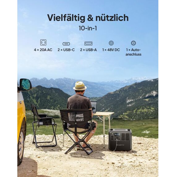 BLUETTI AC200L Powerstation mit Charger 1, 2400W LiFePO4 Backup, 560W Alternator-Ladegerät, 2048Wh Erweiterbar auf 8192Wh, 3,6 Std. volle Ladung über Auto, ideal für Reisen, Off-Grid, Stromausfälle