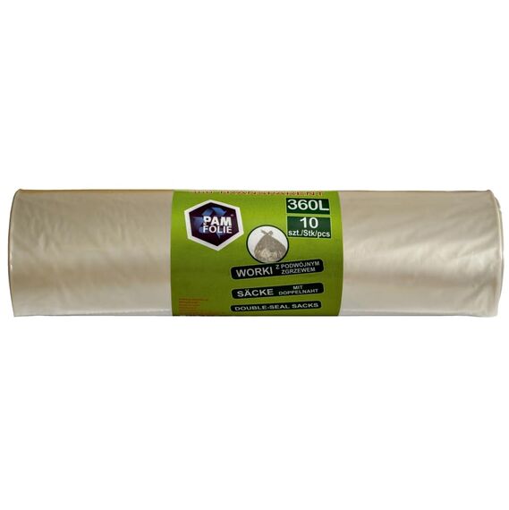 PAM-FOLIE Müllsäcke 360L - 10 Stück - XXL Große, Starke, Dicke Abfallsäcke - 120x150cm - 35µm - Universal, transparenter Müllbeutel - Bauschuttsäcke - Säcke für Bauschutt Abfalls, Styropor