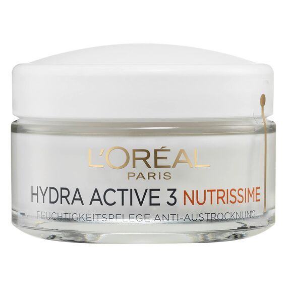 L'Oréal Paris Feuchtigkeitspflege für das Gesicht, Gesichtscreme für sensitive und trockene Haut, Hydratisierende Tagescreme mit Karité Butter, Hydra Active 3 Nutrissime, 1 x 50 ml