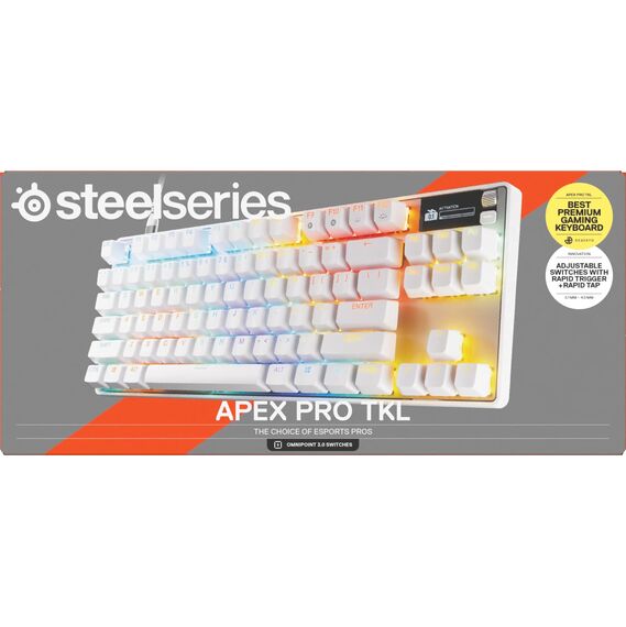 SteelSeries Apex Pro TKL Gen 3 Weiß - HyperMagnetic Gaming Tastatur - OmniPoint 3.0 Switches - Anpassbares Ansprechverhalten - Rapid Trigger - Rapid Tap/SOCD - OLED - PBT-Keycaps - USB-C - UK QWERTY