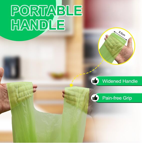 KITBEST 60 Müllbeutel, biologisch abbaubar, Lebensmittelabfallbeutel mit Kordelzug, starker grüner Schwing-Müllbeutel für Badezimmer, Büro, WC, Küche (60 x 75 cm)