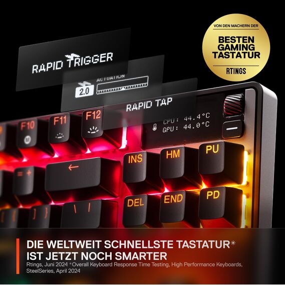 SteelSeries Apex Pro TKL Wireless Gen 3 - HyperMagnetic Gaming Tastatur - OmniPoint 3.0 Switches - Anpassbares Ansprechverhalten - Sofort einsetzbare Presets - Rapid Tap/SOCD - OLED - DE QWERTZ Layout