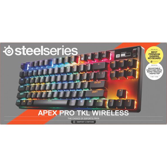 SteelSeries Apex Pro TKL Wireless Gen 3 - HyperMagnetic Gaming Tastatur - OmniPoint 3.0 Switches - Anpassbares Ansprechverhalten - Sofort einsetzbare Presets - Rapid Tap/SOCD - OLED - UK QWERTY Layout