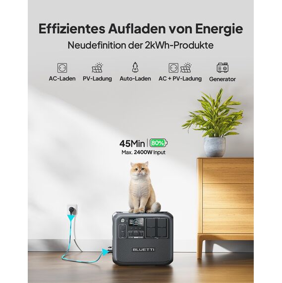 BLUETTI AC200L Powerstation mit Charger 1, 2400W LiFePO4 Backup, 560W Alternator-Ladegerät, 2048Wh Erweiterbar auf 8192Wh, 3,6 Std. volle Ladung über Auto, ideal für Reisen, Off-Grid, Stromausfälle