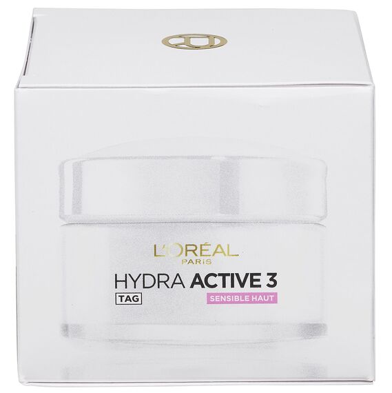 L'Oréal Paris Feuchtigkeitspflege für das Gesicht, Gesichtscreme für sensible Haut, Hydratisierende Tagescreme mit Glycerin und antioxidativem Vitamin E, Hydra Active 3 sensible Haut, 1 x 50 ml