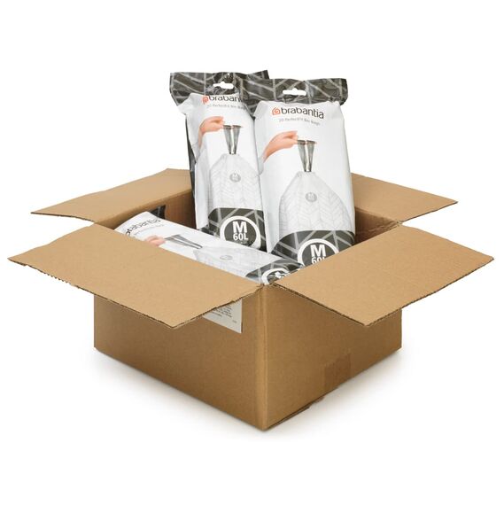 Brabantia Müllbeutel PerfectFit Multipack (Code M - 60L) Extra Starke Müllsäcke mit Zugband, 6 rollen (120 Müllbeutel)