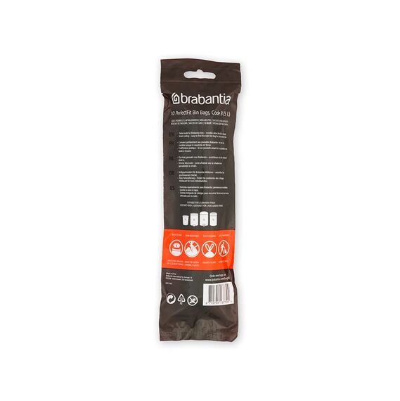 Brabantia Müllbeutel PerfectFit Multipack (Code B - 5L) Extra Starke Müllsäcke mit Zugband, 10 rollen (200 Müllbeutel)