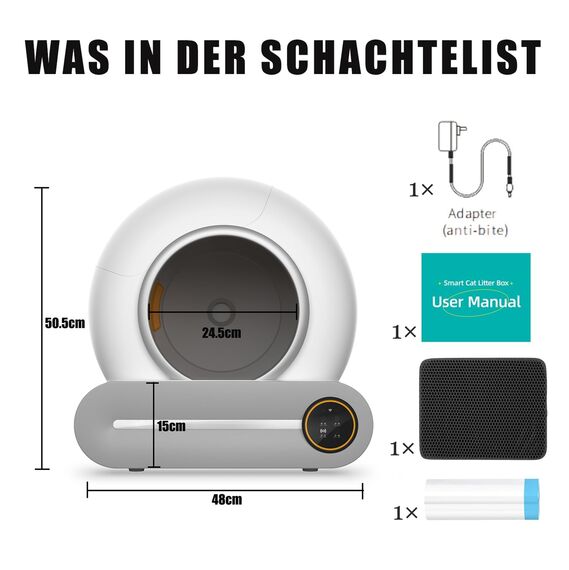 RMAN Selbstreinigende Katzentoilette Katzenklo Elektrisches mit Müllbeutel und Matte Große Kapazität/App-Steuerung/Smart Health/Sicherer Alert/für Mehrere Katzen