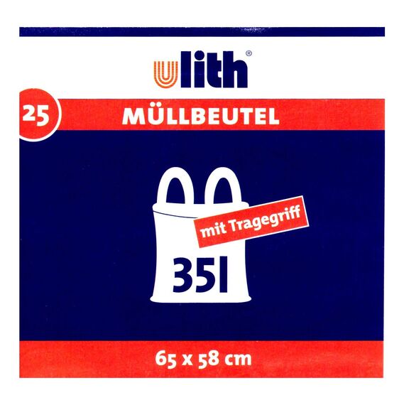 Ulith 35-Liter-Müllbeutel mit Tragegriff, 35 Liter reißfest und flüssigkeitsdicht recycelbares Produkt und Verpackung
