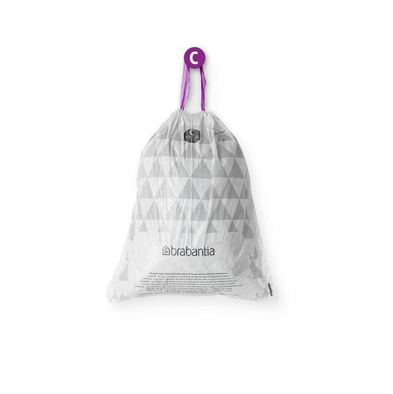 Brabantia Müllbeutel PerfectFit, Spenderpackung (Code C - 10L / 12L), Extra Starke müllsäcke Mit Zugband (40 Müllbeutel) (Packung mit 2)